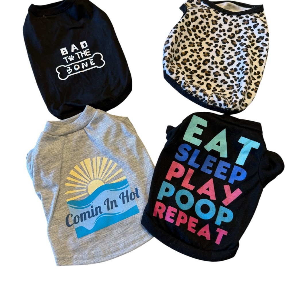 Set of 4 Cute Graphic Dog Tees - Black, Gray, Leopard, Multi Size Small